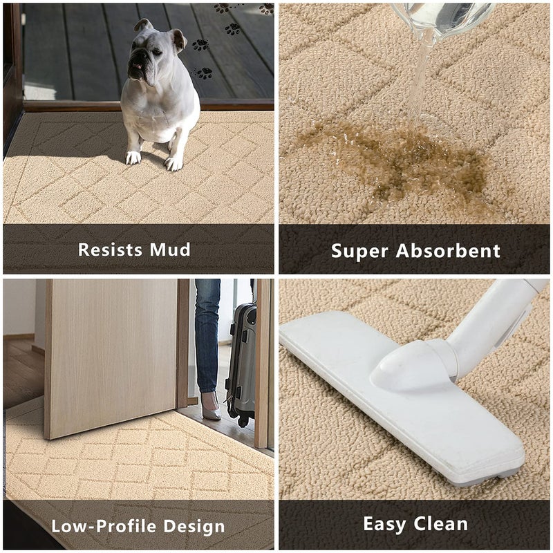 REFETONE Indoor Doormat, Front Back Door Mat 24"x36" Rubber Backing Non Slip Mats, Absorbent Washable Entrance Doormat for Entryway, Resist Dirt Low-Profile Inside Floor Mats for Muddy Shoes, Golden - Image 5